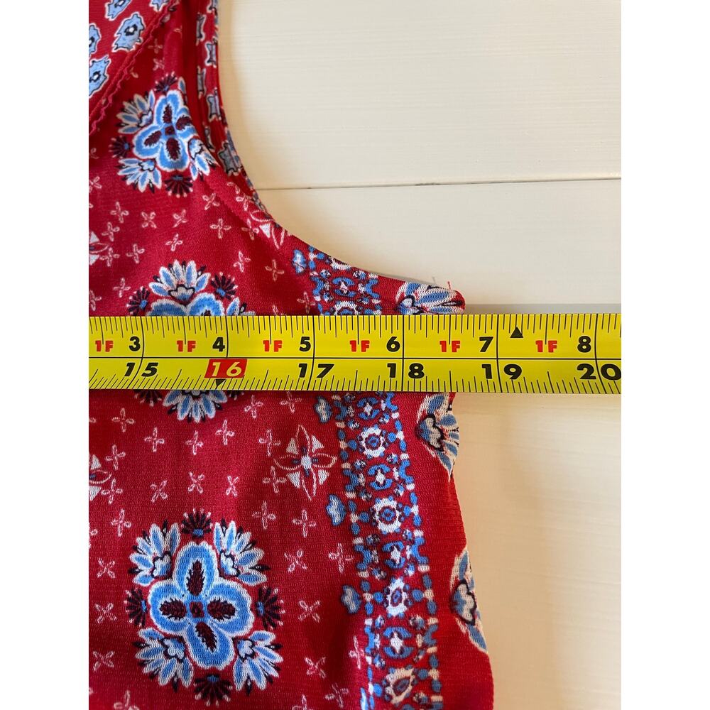 Style & Co Bandana Dress Sz M Tiered V-Neck Red Blue Sleeveless Festival Western - Picture 11 of 13